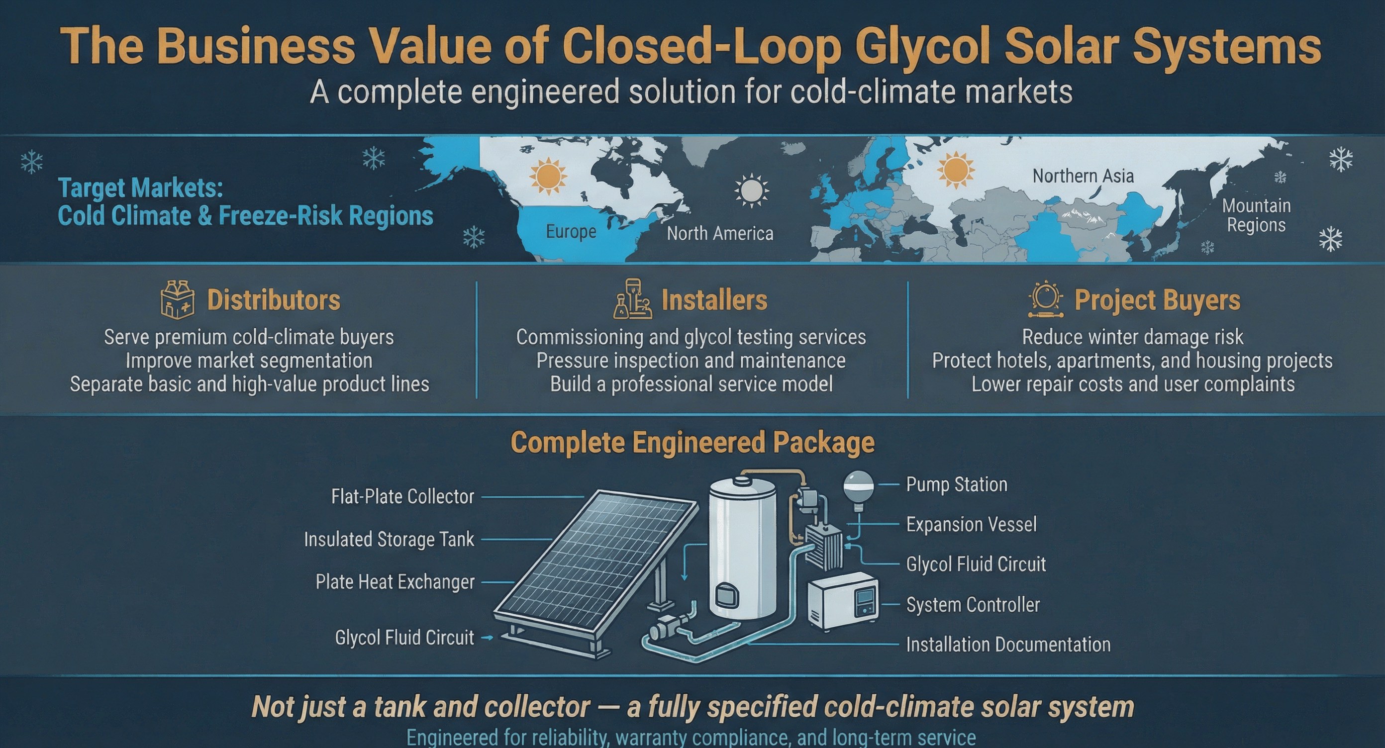 Business value of closed-loop glycol solar systems for distributors, installers and project buyers in cold-climate and freeze-risk markets